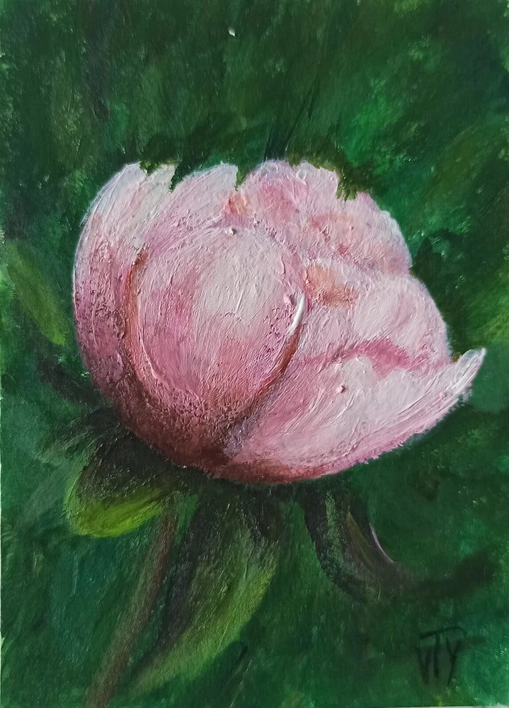 Pink peony flower original painting with soft brushstrokes