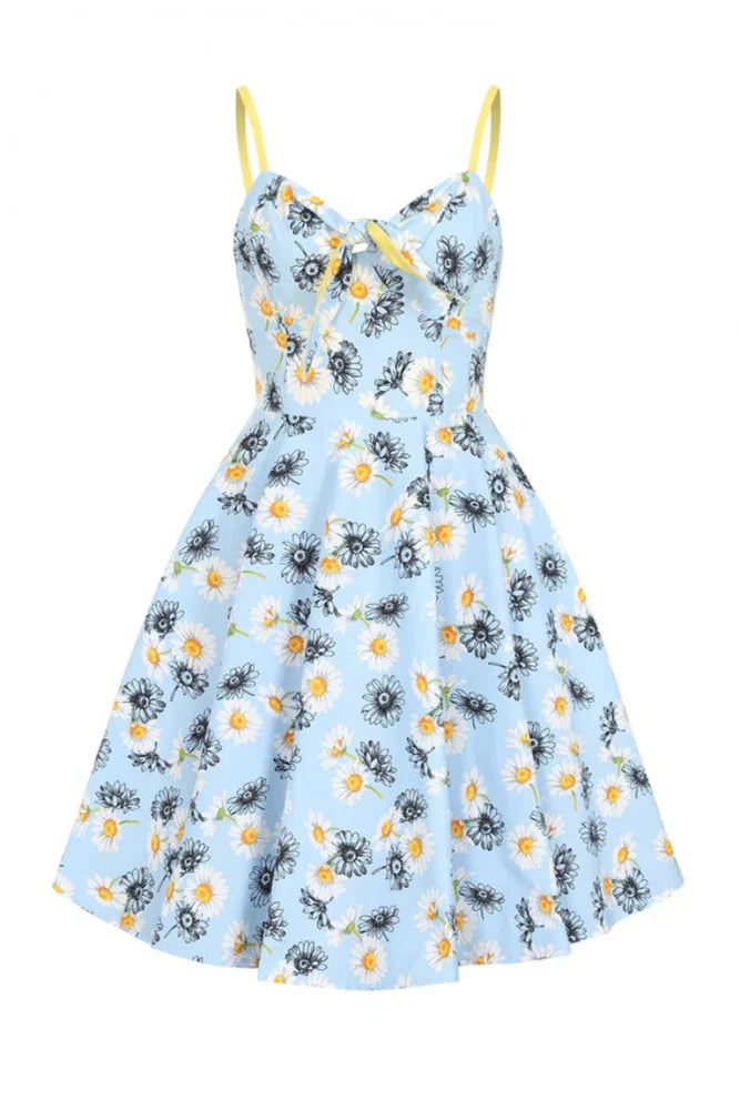 Daisy Mid Dress Hell Bunny Blue Floral Flower 16-22 XL-4XL Swing Vintage 50s Daisies