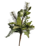 Set of 2 Green Sparkling Velvet Artificial Poinsettia and Fruit 17" Picks Green Plant