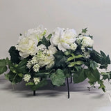 Artificial Floral Arrangement with White Peonies and Greenery on Metal Stand Peony