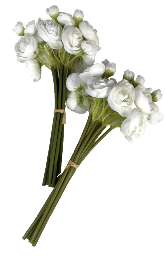 Serwalin Mini Roses Ranunculus 18 Stems Artificial Flowers Ivory White Mini Silk Ranunculus