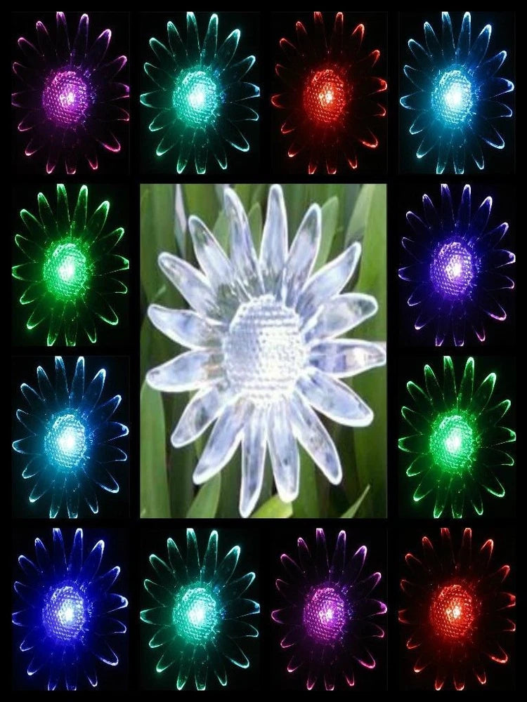 Solar flower garden stake light with glowing multicolor LED petals