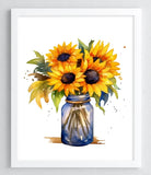Floral Art Print, Sunflower Bouquet Wall Art Decor, Botanical Art Print #94 Sunflower
