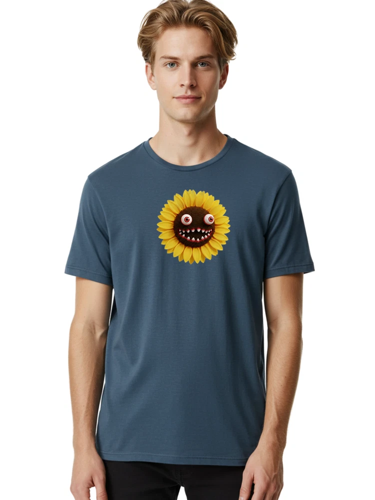Sunflower-Monster Mens Graphic Tee, 100% Cotton, Casual Summer Wear Sunflower