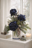 Blue peony Christmas arrangement, blue winter floral arrangement OOAK Peony