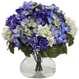 Hydrangea W/Large Vase Liquid Illusion Home Decor Blue Purple Hydrangea