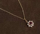 Dainty Sunflower: S925 Silver Red Zirconia Necklace Sunflower