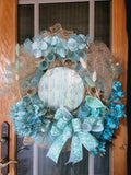 Spring Everyday Deco Mesh Wreath Dried Flowers Hydrangea Green Tan Handmade Hydrangea