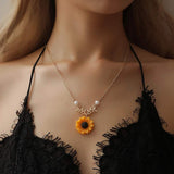 Sunflower Pearl Necklace Resin Daisy Flower Choker Necklace Gold Sunflower Penda Sunflower