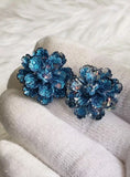 Handmade Iridescent Navy Blue Carnation Flower Earrings Carnation