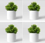 4 Pack Threshold - Faux Artificial Plants - 5" Mini Boxwood Green / White Pot Green Plant