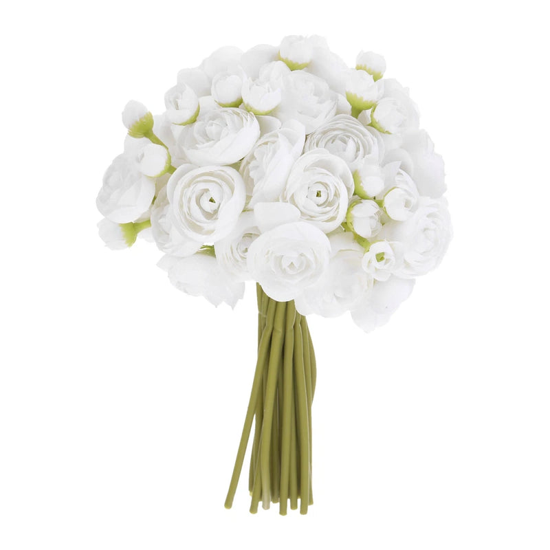 Artificial Ranunculus Flowers, 18pcs White Faux Silk Flower for Wedding Ranunculus