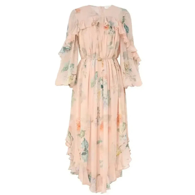 Zimmermann Illuminate Cape Midi Floral Dress Peach Hydrangea AU 2 US M Hydrangea
