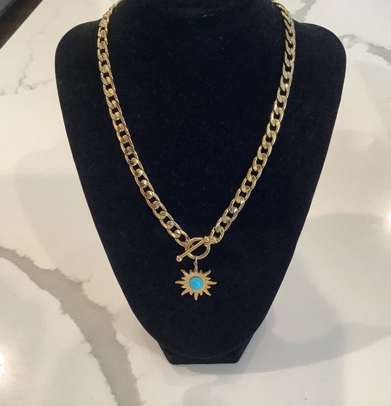 gold plated sunflower pendant stainless steel choker with turquoise sunflower Sunflower