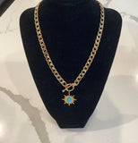 gold plated sunflower pendant stainless steel choker with turquoise sunflower Sunflower