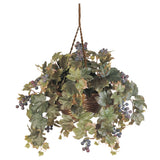 Nearly Natural Grape Leaf Hanging Basket Silk Plant Green Leaves Colored Berries Green Plant