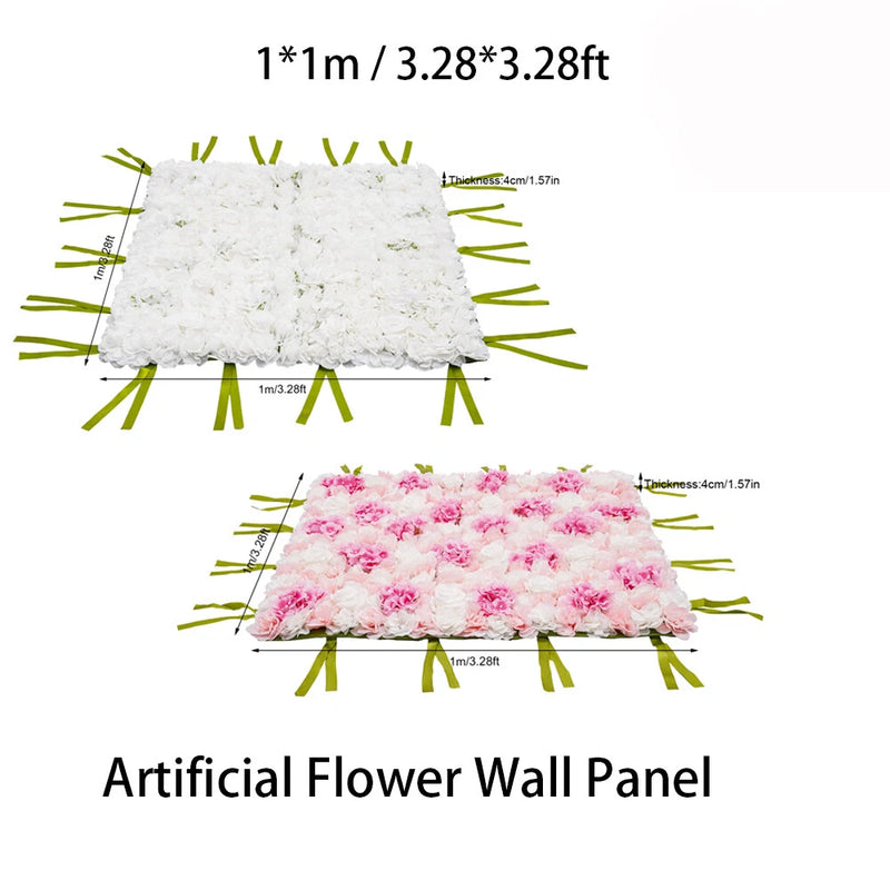 Floral Rose Wall Art White/Pink Artificial Flower Wall Panel Party Backdrop 1*1m Hydrangea
