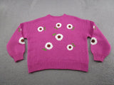 Forever 21 Women's Floral Flower Sunflower Knit Pullover Sweater SZ M Pink Read Sunflower