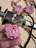 Pink Yanyuan Agate Crystal PEONY Flower Necklace Peony