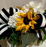 Charming Sunflower And White Hydrangea Arrangement Sunflower