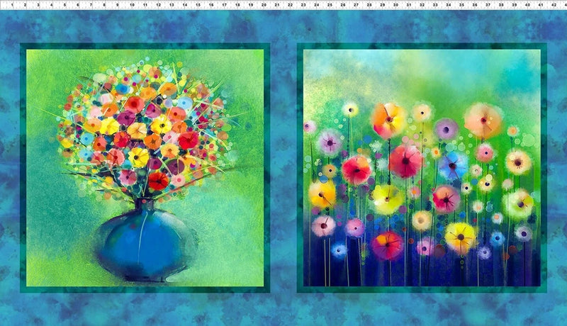 23.5" X 44" Panel Spring Panel A Year of Art Floral Cotton Fabric Panel D665.58 Flowering Plants