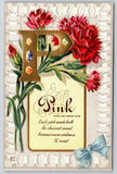 Pink Red Carnation Flower~Gold Large Letter P w/ Gems~Ruffled Lace Back~M-6 NASH Carnation