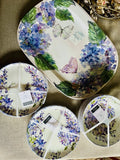 Shabby Chic Hydrangea Bowls Serving Tray Plates Melamine Blue Purple Set NWT Hydrangea