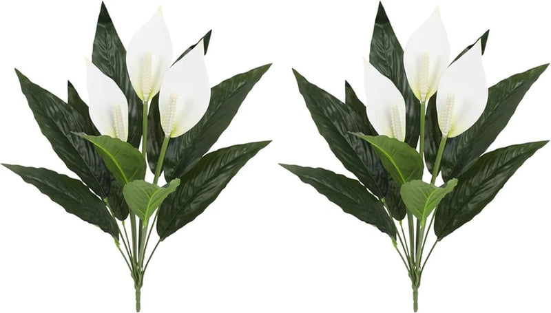 Spathiphyllum Artificial Plants with White Flowers, 2-Pack Green Leaves Artifici Green Plant