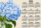 HYDRANGEA FLOWER FLORAL BLUE YEARLY OFFICE KITCHEN FRIDGE 2026 CALENDAR MAGNET Hydrangea