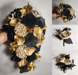 Champagne Gold Black Rose Calla Lily Bridal Wedding Bouquet Accessories Bouquet
