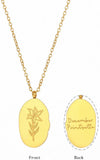 Dainty Oval Birth Flower Necklace Carnation