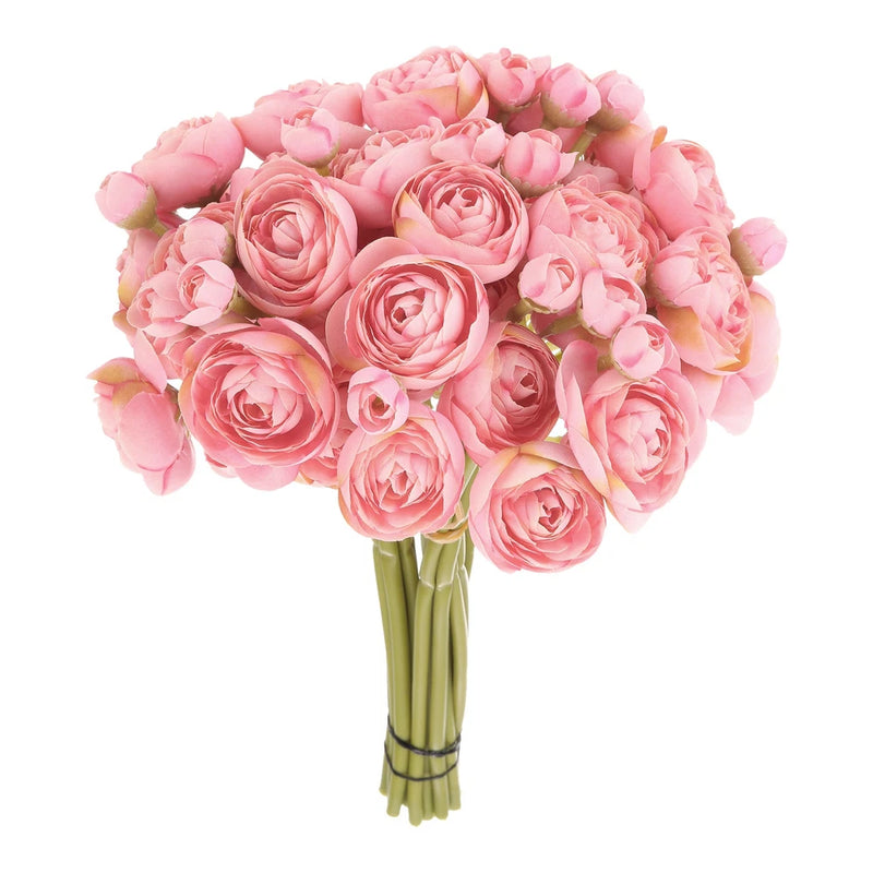 Artificial Ranunculus Flowers, 18pcs Dark Pink Faux Silk Flower for Wedding Ranunculus