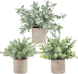 3-Pack Mini Artificial Eucalyptus Plants Fake Potted Topiaries for Home & Office Green Plant
