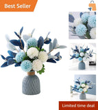 Waterproof Blue Faux Silk Hydrangea in Round Glass Vase - Perfect for Events Hydrangea