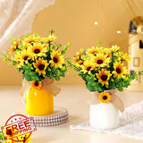 Nitial 2pc Sunflower Artificial Flowers in Vase Table Centerpiece Decor Sunflower