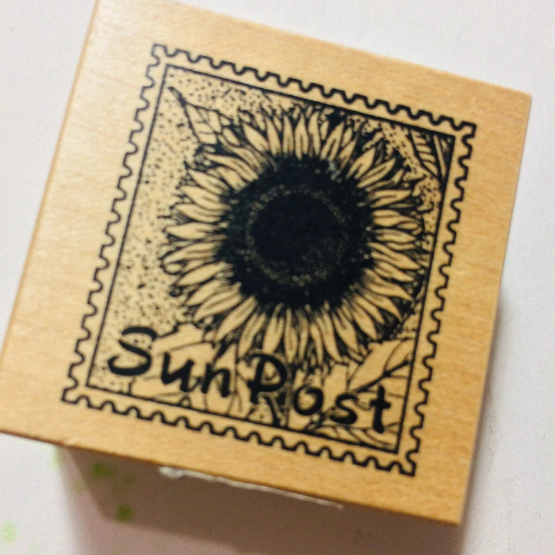 SUNPOST SUNFLOWER Rubber Stamp POSTAGE Sun Flower Seed Plant SQUARE Toy Box RARE Sunflower