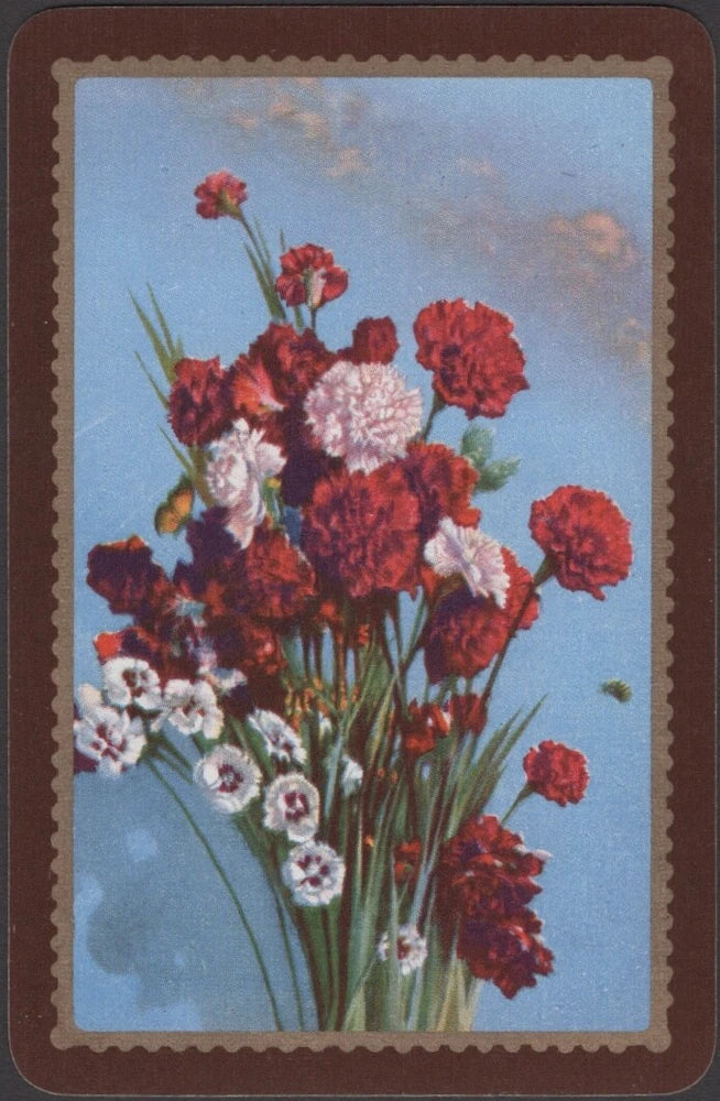 Playing Cards Single Card Old Vintage  CARNATION FLOWERS Bee BUTTERFLY Picture B Carnation
