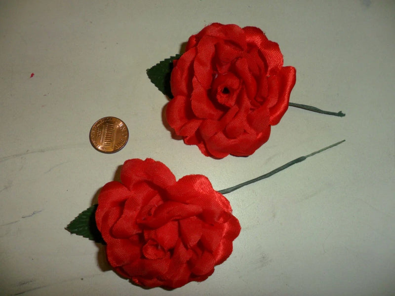 Millinery Red Satin and Faux Silk Roses - Vintage - Set of 2 Roses