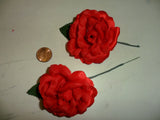 Millinery Red Satin and Faux Silk Roses - Vintage - Set of 2 Roses