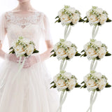 6.5" Ivory Bridesmaid Bouquet Set of 6 - Elegant Artificial Flowers Bouquet
