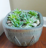 Set of 6 Artificial Mini Succulents 3 Shape Green Grass Green Plant