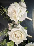 Boutonniere for Men 6pcs Groomsmen & Groom ¥ Artificial Flowers Ivory Sage Rose Bouquet