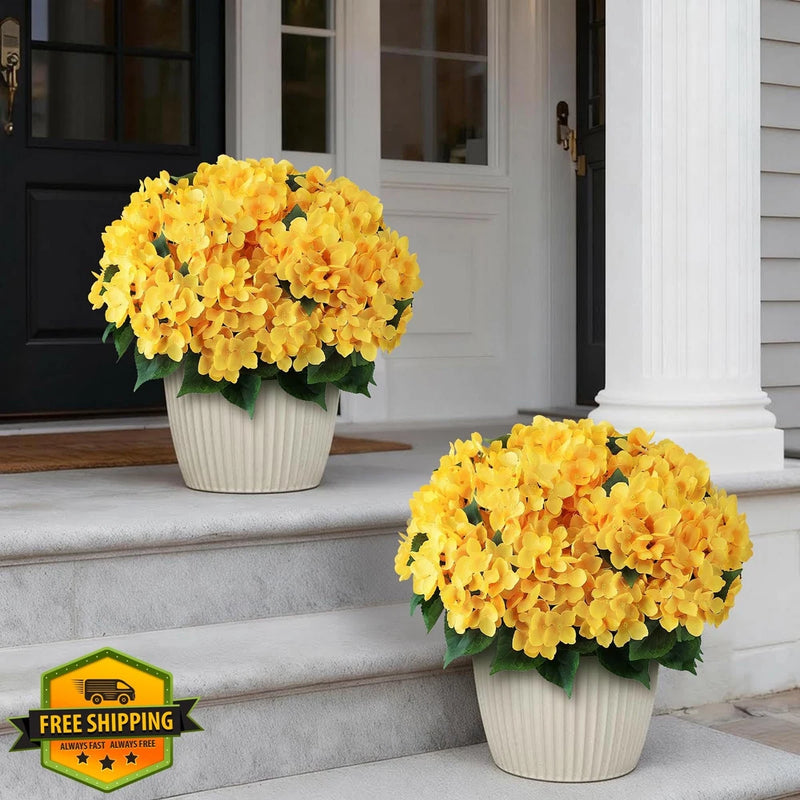 FOTEEWL 8 Bundles Yellow Hydrangea Artificial Flowers Outdoor Decor Hydrangea