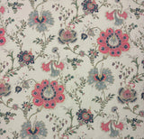 ACQUITAINE CARNIVAL PINK BLUE FLORAL LINEN EXCLUSIVE FABRIC BY THE YARD 53"W Flowering Plants