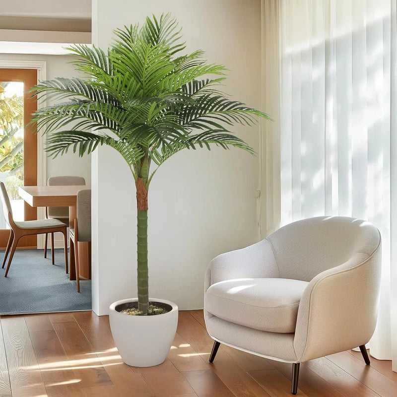 5 ft faux palm tree with green fronds, in white pot