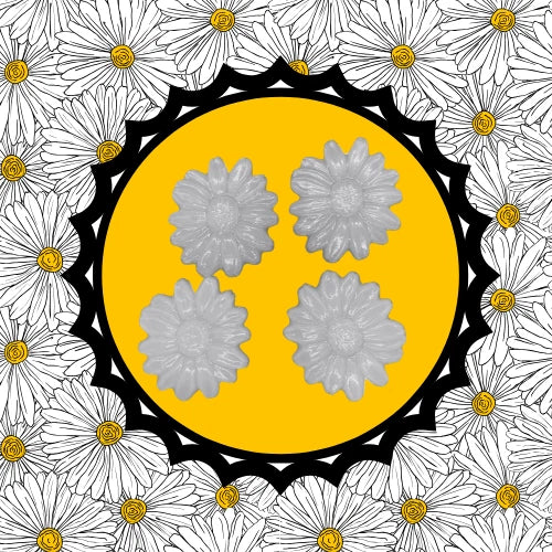 Sunflower silicone inlay set with four gray flower-shaped inserts in a yellow circle