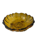 Vintage Amber Indiana Glass Fruit Bowl Sunflower Center 3 Footed Scalloped Edge Sunflower