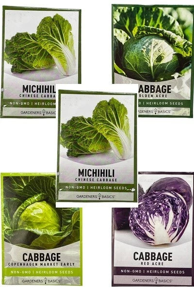 Cabbage Seeds for Planting Gardeners Basics Heirloom Seeds 5 Variety Pack Garden Plants