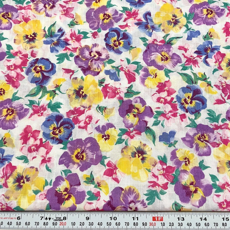 Vintage Pansy Marcus Brothers Fabrics Lightweight Cotton Blend by the HALF YARD Flowering Plants