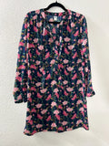 Old Navy Dress Navy With Carnation Flowers In Pink Long Sleeve Size M Carnation